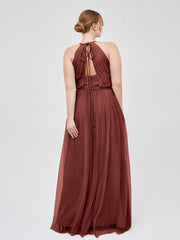 Robe Longue en Tulle à Bretelles Torsadées avec Décolleté en V terracotta Grande Taille