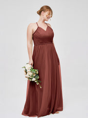 Robe Longue en Tulle à Bretelles Torsadées avec Décolleté en V terracotta Grande Taille