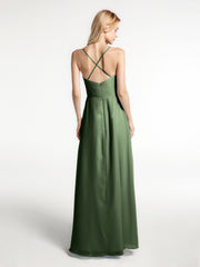 Robe en Mousseline à Bretelles Spaghetti Haut Bas avec Volants Olive Verte Grande Taille