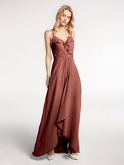 Robe en Mousseline à Bretelles Spaghetti Haut Bas avec Volants terracotta Grande Taille