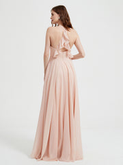 Col En V Dos Croisé Mousseline Robes De Demoiselle d'Honneur Rose Perle