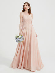 Col En V Dos Croisé Mousseline Robes De Demoiselle d'Honneur Rose Perle