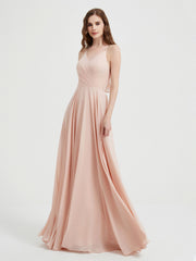 Col En V Dos Croisé Mousseline Robes De Demoiselle d'Honneur Rose Perle