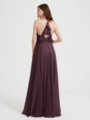 Col En V Dos Croisé Mousseline Robes De Demoiselle d'Honneur Cabernet