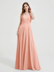 Col En V Dos Croisé Mousseline Robes De Demoiselle d'Honneur Corail