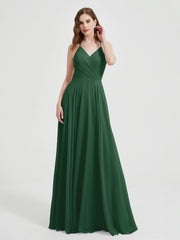 Col En V Dos Croisé Mousseline Robes De Demoiselle d'Honneur Vert Foncé