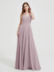 Col En V Dos Croisé Mousseline Robes De Demoiselle d'Honneur Dusk