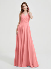 Col En V Dos Croisé Mousseline Robes De Demoiselle d'Honneur Flamant