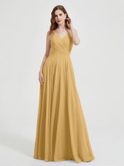 Col En V Dos Croisé Mousseline Robes De Demoiselle d'Honneur Or