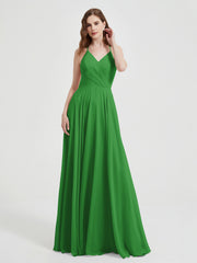 Col En V Dos Croisé Mousseline Robes De Demoiselle d'Honneur Vert