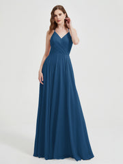 Col En V Dos Croisé Mousseline Robes De Demoiselle d'Honneur Bleu Encre