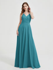 Col En V Dos Croisé Mousseline Robes De Demoiselle d'Honneur Jade