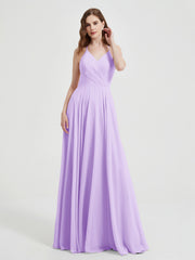 Col En V Dos Croisé Mousseline Robes De Demoiselle d'Honneur Lilas
