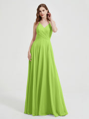 Col En V Dos Croisé Mousseline Robes De Demoiselle d'Honneur Vert Citron