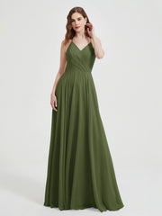 Col En V Dos Croisé Mousseline Robes De Demoiselle d'Honneur Olive Verte Grande Taille