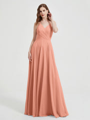 Col En V Dos Croisé Mousseline Robes De Demoiselle d'Honneur Papaye