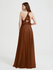 Col En V Dos Croisé Mousseline Robes De Demoiselle d'Honneur terracotta Grande Taille