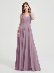 Col En V Dos Croisé Mousseline Robes De Demoiselle d'Honneur Vintage Mauve