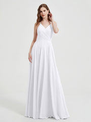 Col En V Dos Croisé Mousseline Robes De Demoiselle d'Honneur Blanc