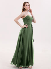 Bretelles Spaghetti Mousseline Robe avec Col en Cœur Olive Verte Grande Taille