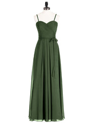 Bretelles Spaghetti Mousseline Robe avec Col en Cœur Olive Verte Grande Taille