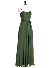 Bretelles Spaghetti Mousseline Robe avec Col en Cœur Olive Verte Grande Taille
