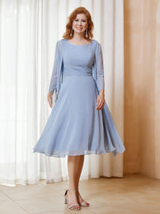 Robe de A-ligne en Mousseline à Manches Longues avec Veste Bleu Poudré Grande Taille