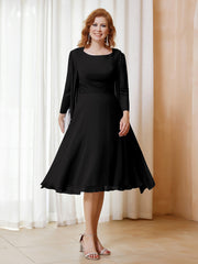 Robe de A-ligne en Mousseline à Manches Longues avec Veste Noir Grande Taille