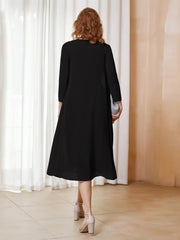 Robe de A-ligne en Mousseline à Manches Longues avec Veste Noir Grande Taille