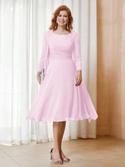 Robe de A-ligne en Mousseline à Manches Longues avec Veste Rose Pâle Grande Taille