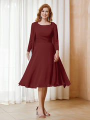 Robe de A-ligne en Mousseline à Manches Longues avec Veste Bordeaux Grande Taille