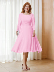 Robe de A-ligne en Mousseline à Manches Longues avec Veste Rose Bonbon