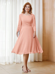 Robe de A-ligne en Mousseline à Manches Longues avec Veste Corail