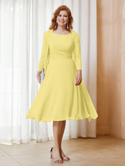 Robe de A-ligne en Mousseline à Manches Longues avec Veste Jonquille Grande Taille
