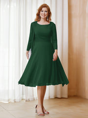 Robe de A-ligne en Mousseline à Manches Longues avec Veste Vert Foncé Grande Taille