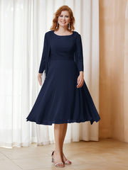 Robe de A-ligne en Mousseline à Manches Longues avec Veste Bleu Marine Grande Taille