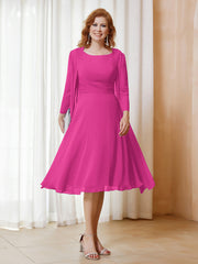 Robe de A-ligne en Mousseline à Manches Longues avec Veste Fuchsia