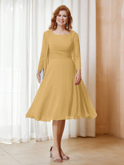 Robe de A-ligne en Mousseline à Manches Longues avec Veste Or Grande Taille