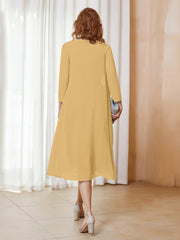 Robe de A-ligne en Mousseline à Manches Longues avec Veste Or