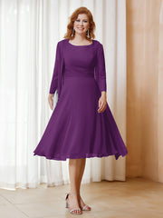 Robe de A-ligne en Mousseline à Manches Longues avec Veste Raisin Grande Taille