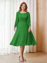 Robe de A-ligne en Mousseline à Manches Longues avec Veste Vert Grande Taille
