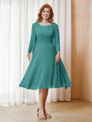 Robe de A-ligne en Mousseline à Manches Longues avec Veste Jade