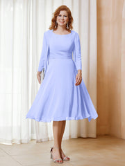 Robe de A-ligne en Mousseline à Manches Longues avec Veste Lavande Grande Taille