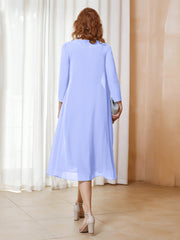 Robe de A-ligne en Mousseline à Manches Longues avec Veste Lavande Grande Taille