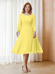 Robe de A-ligne en Mousseline à Manches Longues avec Veste Citron
