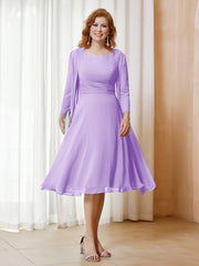 Robe de A-ligne en Mousseline à Manches Longues avec Veste Lilas