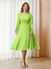 Robe de A-ligne en Mousseline à Manches Longues avec Veste Vert Citron Grande Taille