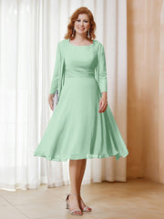 Robe de A-ligne en Mousseline à Manches Longues avec Veste Vert Menthe