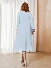 Robe de A-ligne en Mousseline à Manches Longues avec Veste Brume