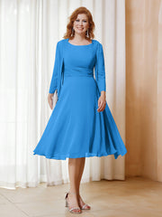 Robe de A-ligne en Mousseline à Manches Longues avec Veste Bleu Océan Grande Taille